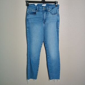 Good American Good Leg Crop Jeans in Blue Denim Raw Hem Size 4/27